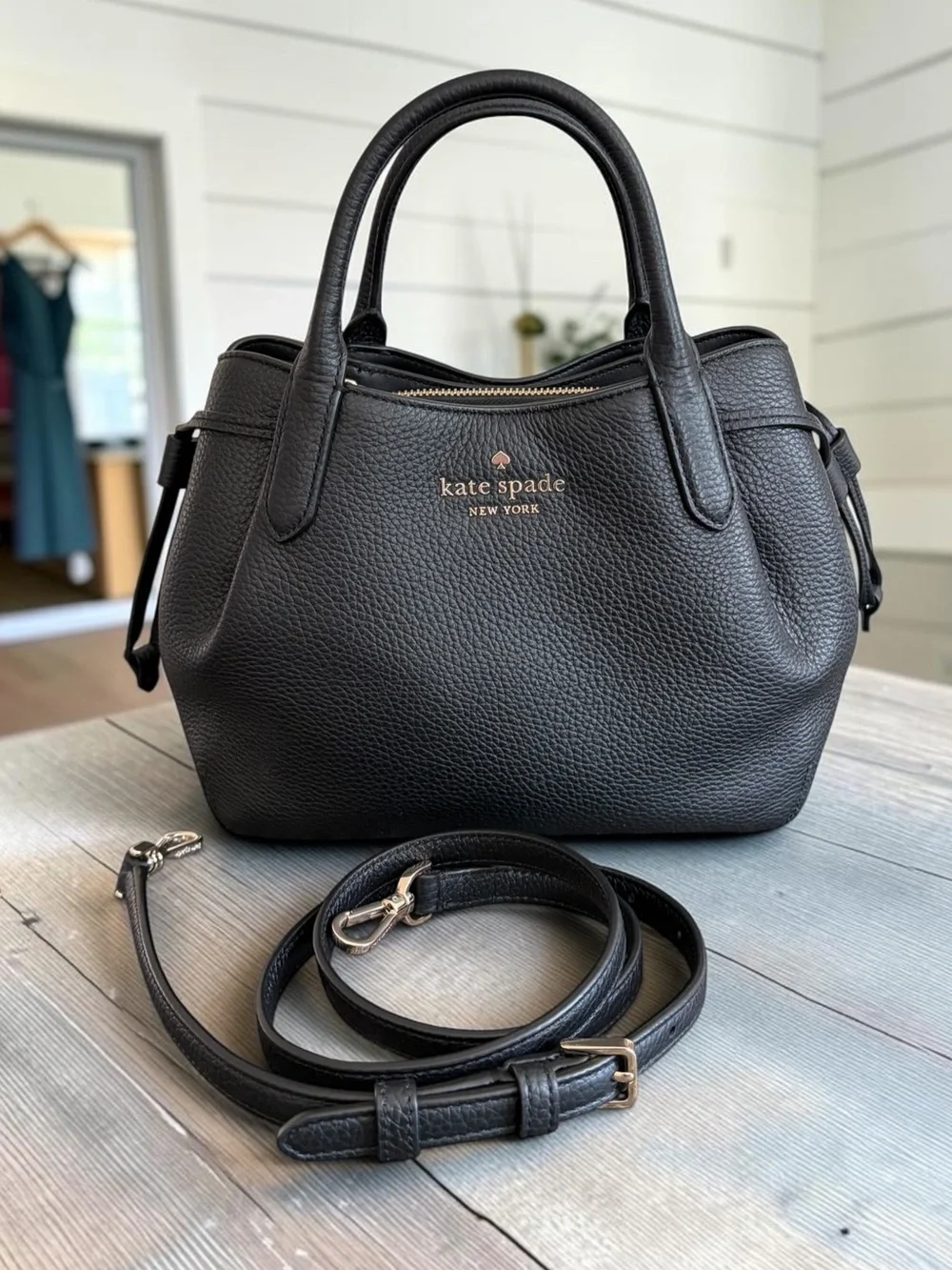 kate spade Black Dumpling Leather Satchel with Detachable Crossbody Strap